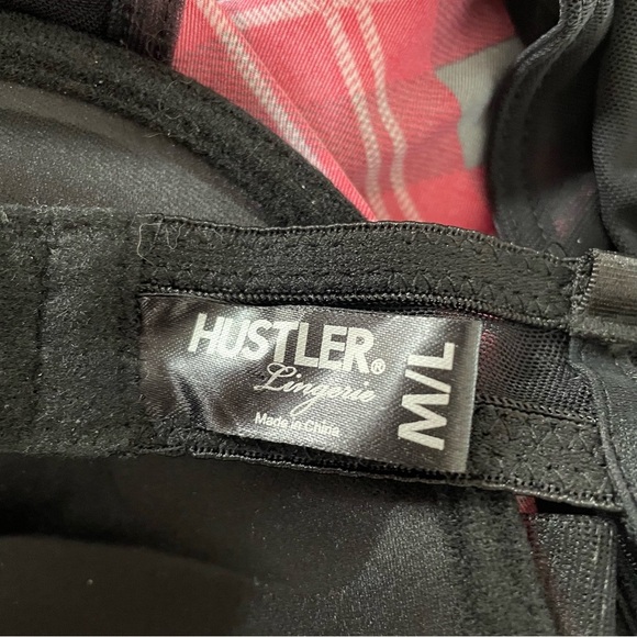 Hustler Lingerie Plaid Tartan Check Mesh Convertible Babydoll Red Black - Picture 7 of 8